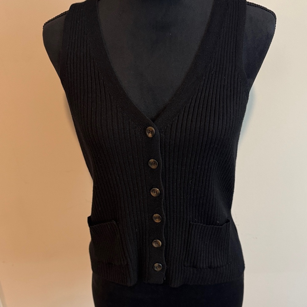 Pink Rose Black Button-Up Sweater Vest